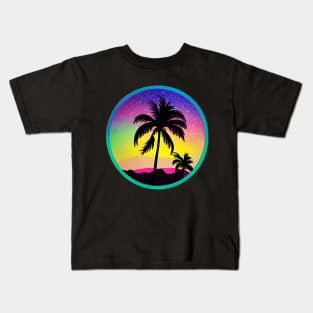 Synthwave retro colorfull  sunset palms sticker Kids T-Shirt